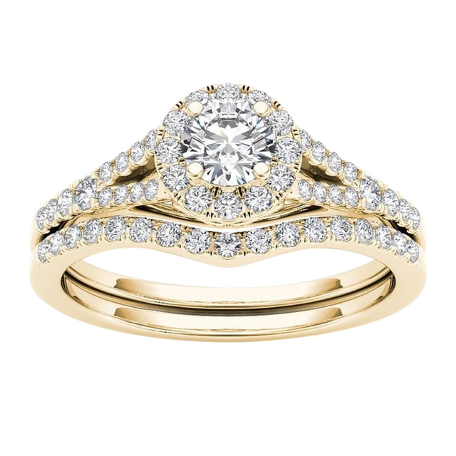 Bague Classique Incrustée en Zircon Plaqué Or pour Accessoires de Couple