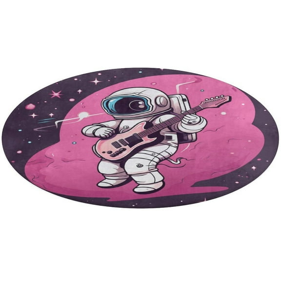 Space Astronaut Soft Bedroom Round Area Rug, Washable Cute Nursery Circle Throw Mat, Non-Slip Contemporary Small Low Pile Floor Carpet for Dorm Bedside