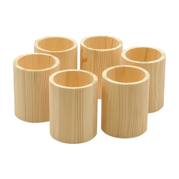 6Pcs Natural Wood Pen Holders for DIY Craft Projects, Paintable & Stainable Wooden Desk Organizers, Multipurpose Storage for Pens, Markers, Brushes, Office & Home, Unfinished Wood Pencil Holder