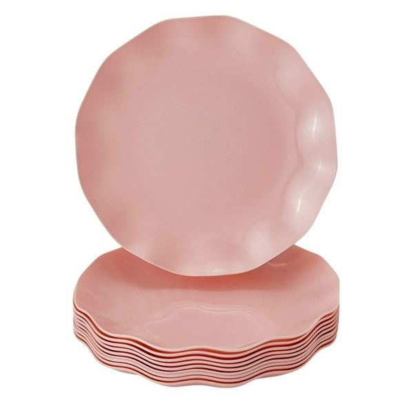 SILVER SPOONS Elegant Plastic Plates for AFN1Party with Rim (10 PC), Disposable Heavy-Duty Dessert Plates for Wedding Reception - 6”, Fancy Plastic Dinnerware Sets Celebrations & Events - Pink