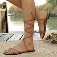 thumbnail image 5 of EliteGoogv Womens Lace Up Gladiator Sandals Grecian Style Flat Sandals Strappy Open Toe Sandals Breathable Casual Walking Shoes For Women Summer Beach Footwear Brown US :4.5, 5 of 9