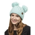 thumbnail image 2 of C.C 2 Ear Pom Pom Cable Knit Soft Stretch Beanie, Mint, 2 of 3