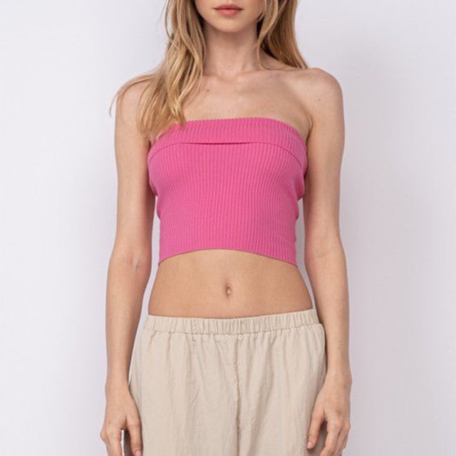 Top Bandeau acanalado para mujer, camisa sin mangas con hombros descubiertos, jersey, Tops básicos lisos