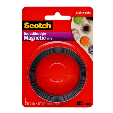 Scotch Magnetic Tape, 0.5 in. x 4 ft, Black, 1 Roll/Pack