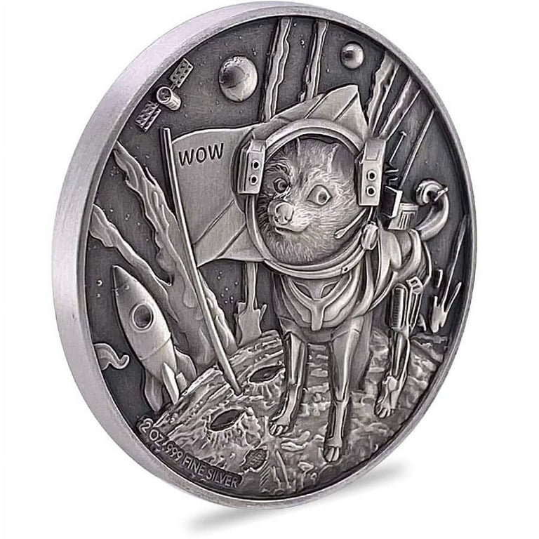 2022 Chad 2 oz Silver Doge on The Moon Antiqued High Relief Coin