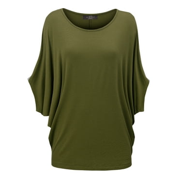 Made by Johnny Women's Scoop Neck Half Sleeve Batwing Dolman Top S OLIVE