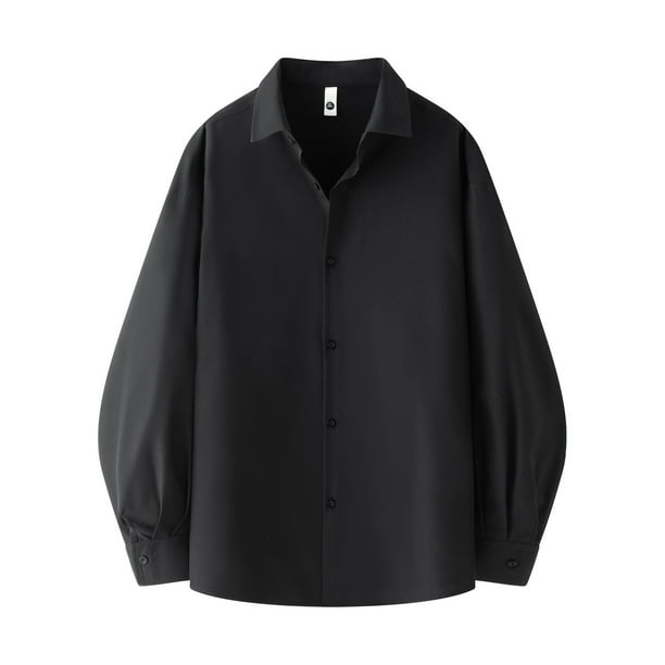 pstuiky manga larga para hombre, Camisa informal de manga larga para hombre, color liso, holgada y con solapa. camisetas de hombre xxl