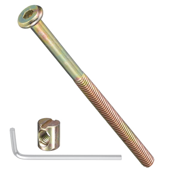 Furniture Connector Bolt Cap Nut Kit with Wrench(M6-1x40/50/60/70/80mm) 36Pcs, Connector Bolt M6 Countersunk Screw Barrel Nuts Binding Screws, for Chair Cabinet Bed, Yellow