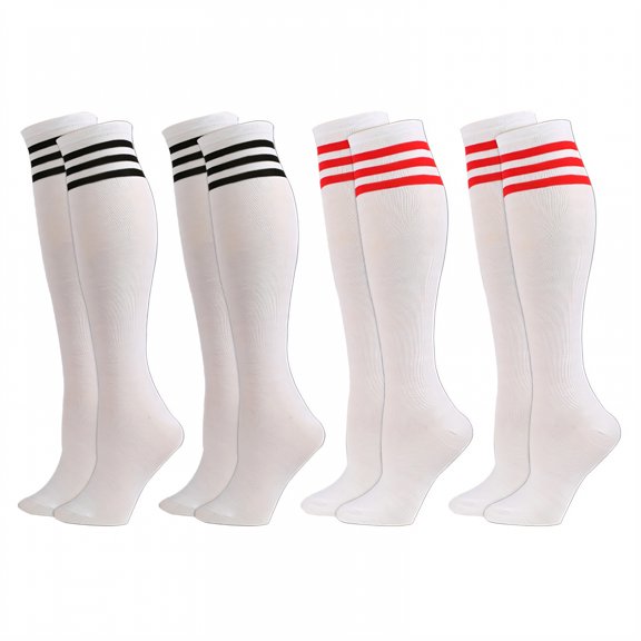TELOLY 4Pairs Thigh High Socks,Polyester Material Thigh High Socks for Women,One Size Fits Most Long Socks for Women,Combination1