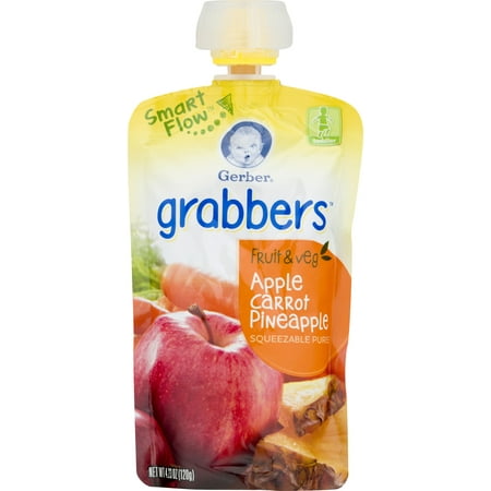 Gerber, Gerber Grabbers Fruit & Veg Squeezable Puree Pouch Apple Carrot Pineapple