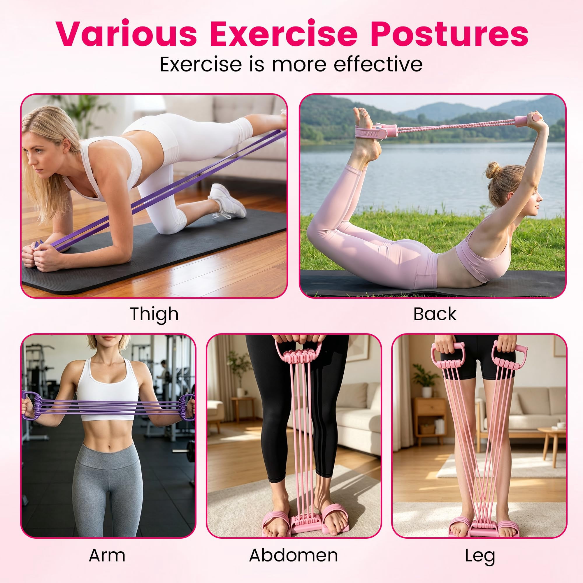 8 Tube Pedal Resistance Band with Handle, Upgraded Manual Tension Foot Trainer, Multifunction Rubber Fitness Band for Abdomen Waist Arm Leg Workout