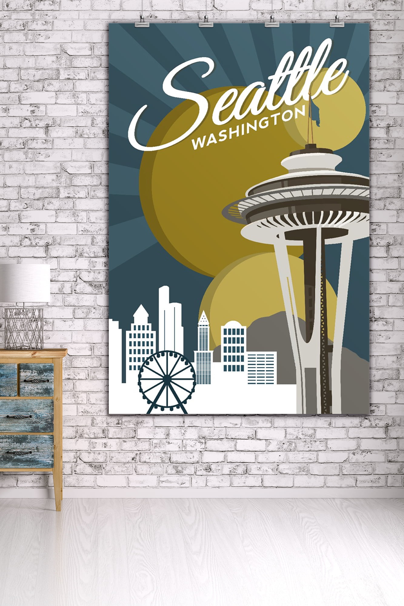 Seattle, Washington, Space Needle, Vector (12x18 Wall Art Poster, Room Decor)