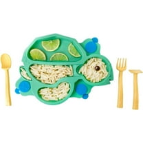 Constructive Eating Turtle Training Plate and Utensils Set for Babies & Toddlers - Green