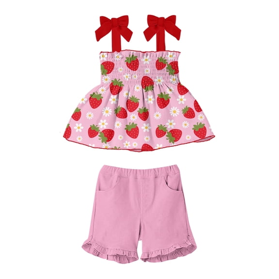 Aideaone Toddler Girls Summer Outfit 2 Piece Ruffle Sleeveless Shirts Tops Shorts Set Clothes for Baby Girl Sizes 2T-5T