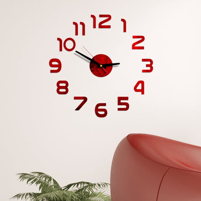 Agiferg DIY Wall Clock 3D Mirror Surface Sticker Home Office Decor Clock