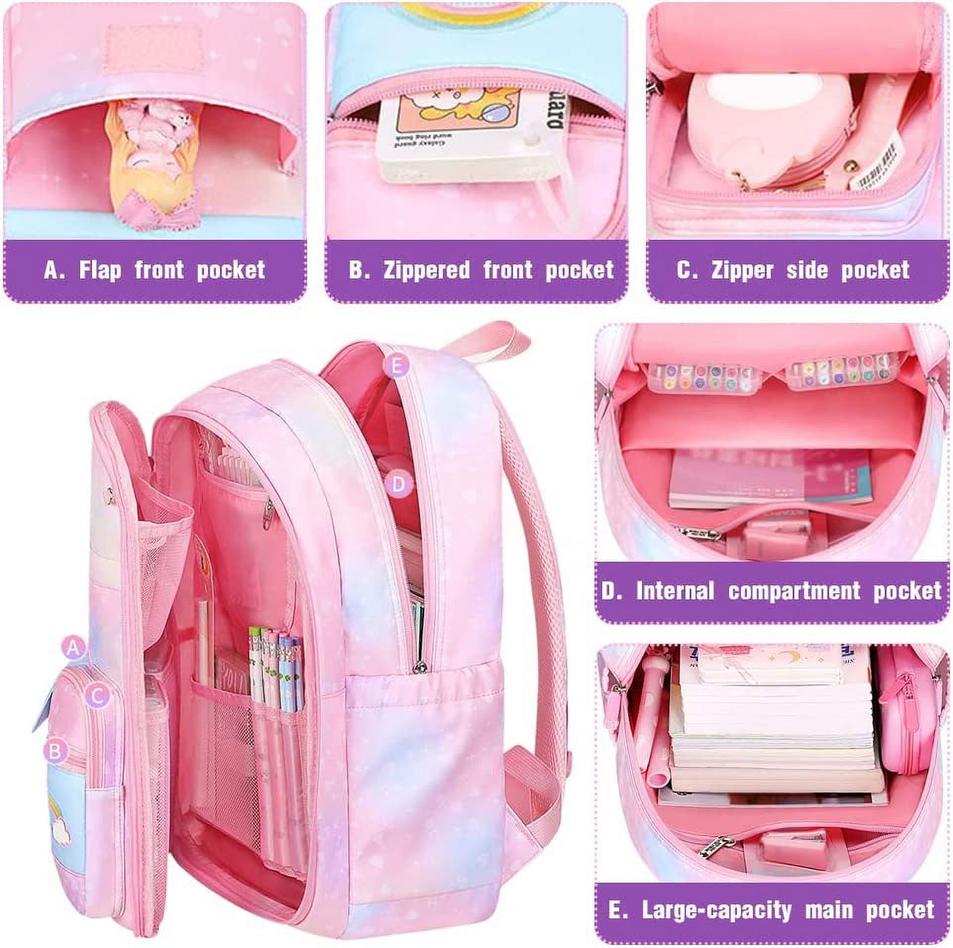 Mochila para niñas, escolar, linda bolsa de libros con compartimentos para adolescentes, estudiantes de primaria y secundaria 4