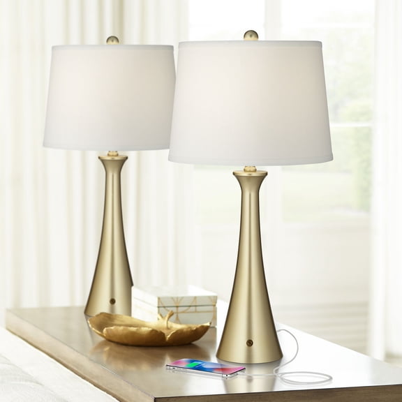 360 Lighting Karl 27 1/2" Tall Modern Table Lamps Set of 2 Full Range Dimmer USB Port Gold Metal Living Room Charging White Shade