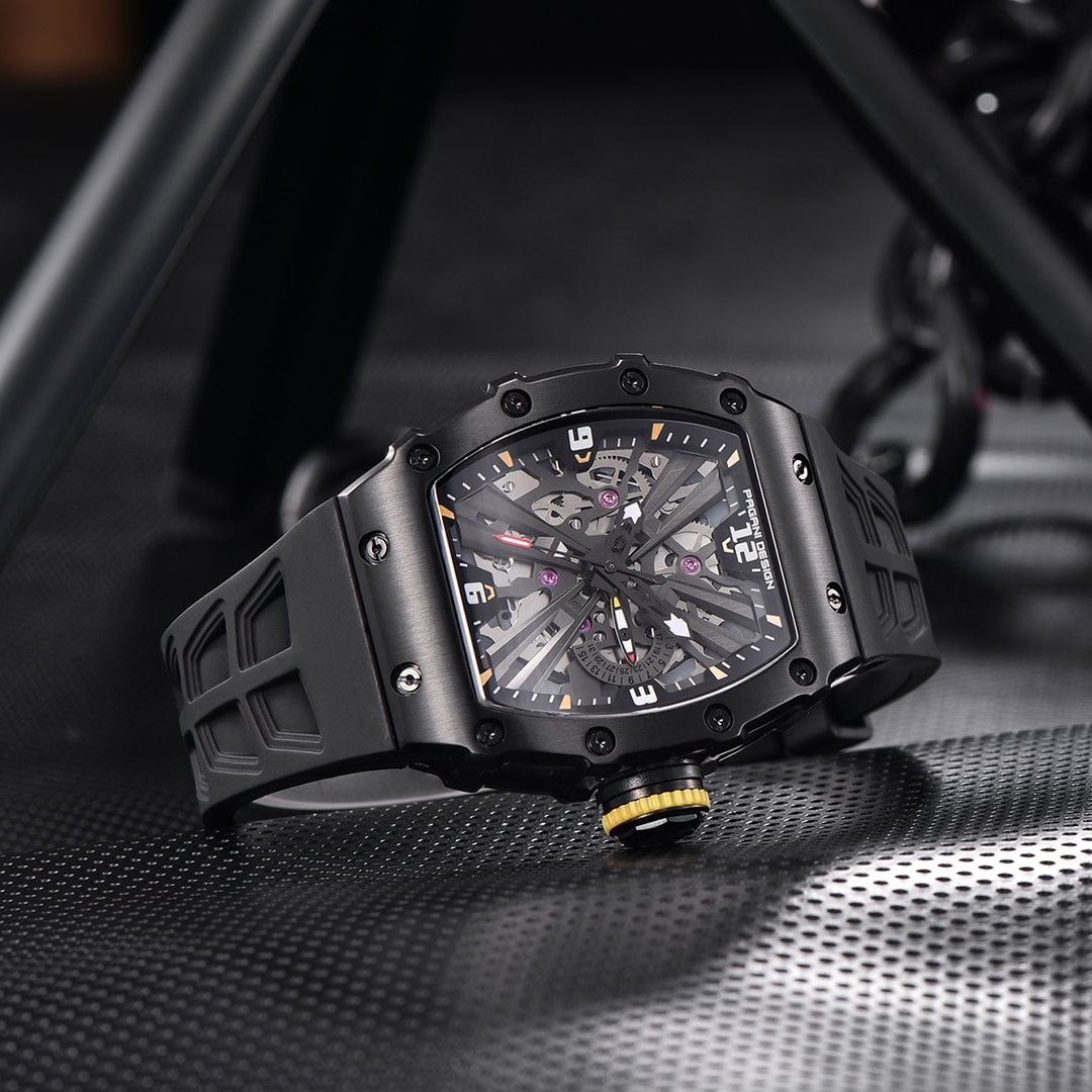 PAGANI DESIGN New Men's Quartz Watches Stainless Steel Waterproof Tonneau Wrist Watch for Men with Japan VH65 Movt, Rubber Watchband
