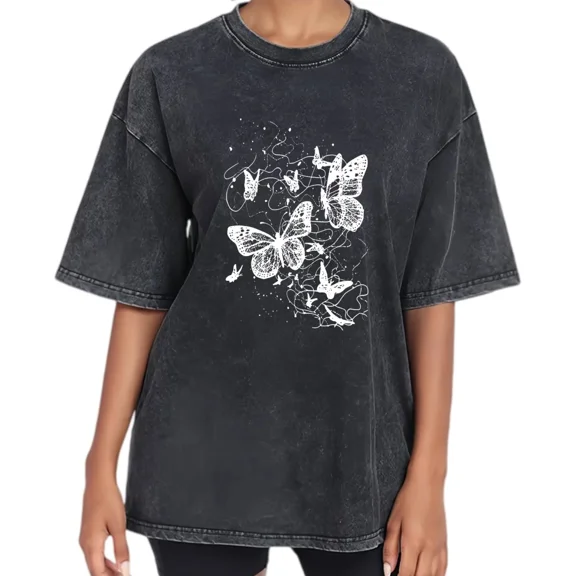 UNISHE Women’s Butterfly Line Art T-Shirt Vintage Washed Short Sleeve Y2K Aesthetic Grunge Graphic Tee