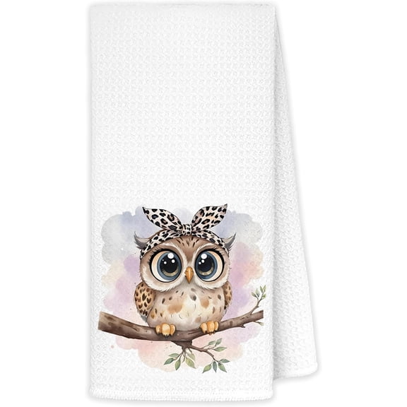 Owl Kitchen Towels, Leopard Bow Owls Gifts Hand Towels for Lovers Women, Owl Bathroom Kitchen Decor, Owls Decorative Dish Towels, 16x24 Inch