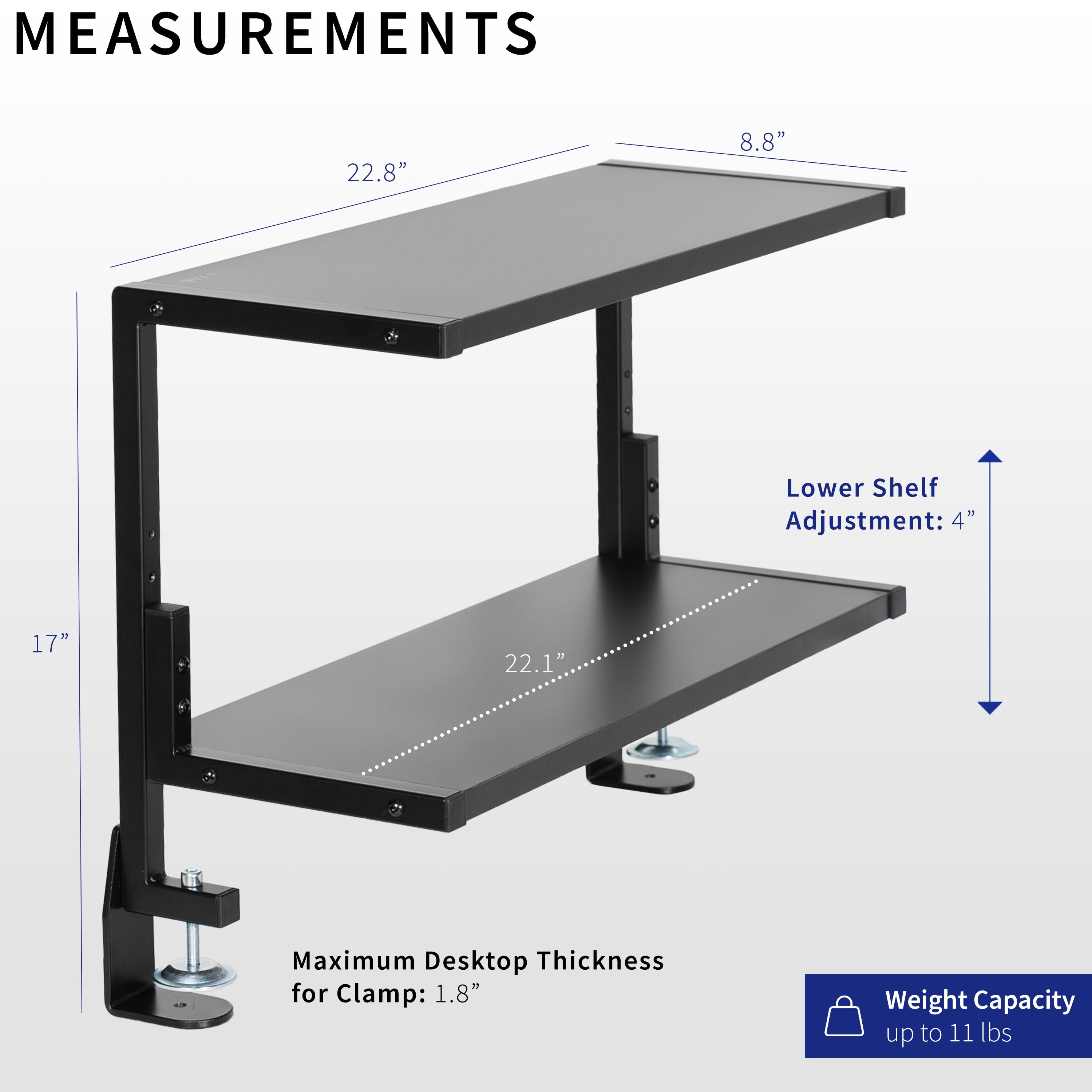 VIVO Black Clamp-on 24" Above or Below Desk 2-Tier Shelving Unit, Desk Organizer