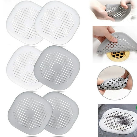 

6Pcs Silicone Floor Drain Cover Multipurpose Anti-Clogging Sink Filter for Home Kitchen Easy Installation(White+Grey)