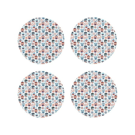 

Tebeau Nautical And Pirate Owls Print Set of 4 Leather Drink Coasters Round Cup Mat Pad for Home and Kitchen Use 4 -Round Shape