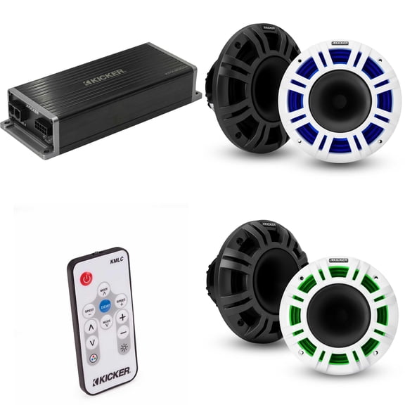 Kicker Marine KPX300.4 Powersports Amp & 6.5",  8" HLCD Marine LED Speakers (Includes LED Remote )