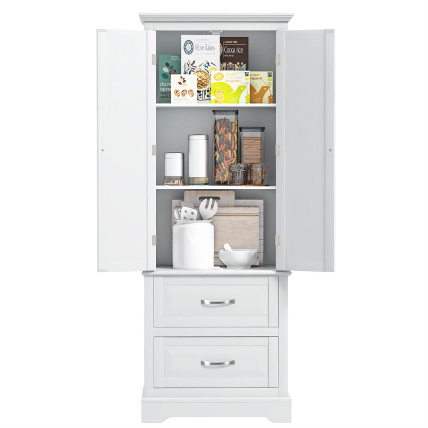 Demi Bonn 62" Tall Corner Cabinet Freestanding Bathroom Cabinet with Adjustable Shelves and 2 Drawers, Corner Cabinet for Bathroom, Kitchen, Living Room, White