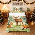 thumbnail image 2 of Manfei Dreamy Elk Fox Twin Sheets, Winter Holiday Wildlife Bedding, Cream Sage, 3 Pieces, 1 Flat Sheet, 1 Fitted Sheet and 1 Pillowcase, 2 of 6