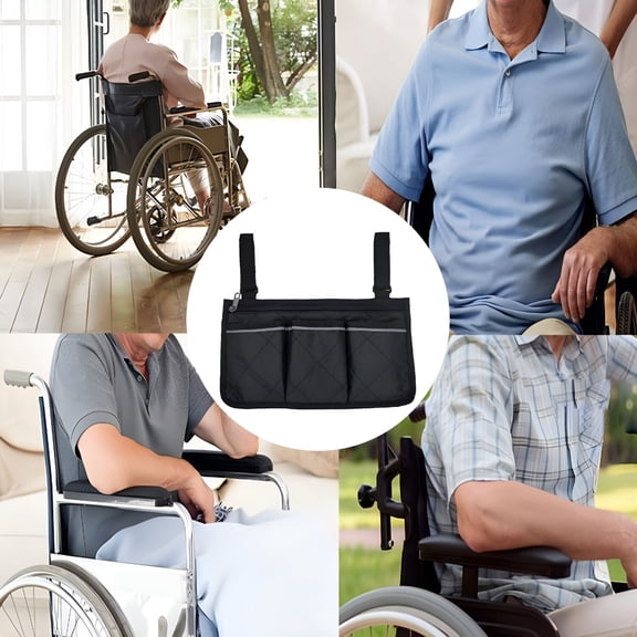 GASTROPOD Wheelchair Armrest Pouch Organizer Bag for Side of Wheelchair,2 Pocket,Waterproof Storage Pouches for Rollators,Scooters,Gray