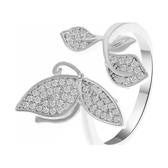 Anillos para mujer, regalos para mujer, anillo de dedo abierto con forma de hoja y diamantes a la moda para mujer.