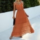 thumbnail image 3 of ZHAOCHENG Vestido de verano para mujer, escote en V, dobladillo con volantes, tirantes finos, cintura elástica, sin espalda, sin mangas, vestido largo de fiesta para mujer, vestido de cóctel con vuelo, 3 of 5