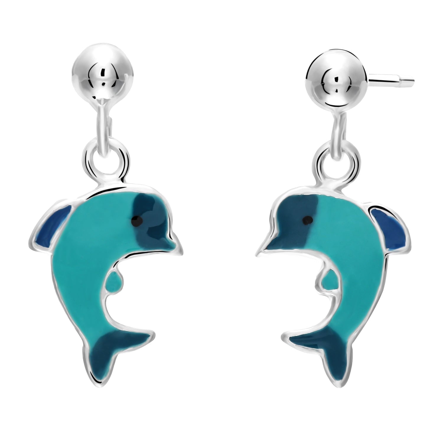 Tilo Jewelry .925 Sterling Silver Little Dolphin Enamel Dangle Earrings with Secure Push-Backs for Women & Unisex
