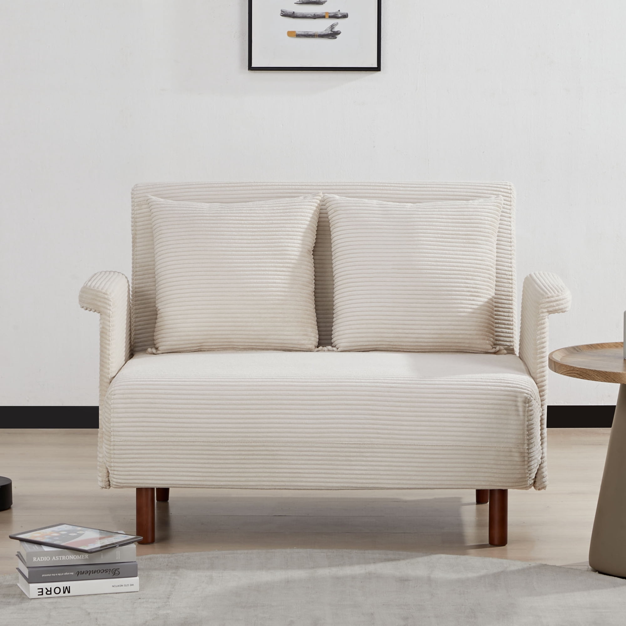 Artdeco Home Boston Convertible Futon Chair Beige, Velvet Medium Pillows Included, Multi-Position 6 in Sofa, Futon Chair