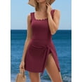 thumbnail image 5 of Asoul Scalloped Ribbed One-Piece Tummy Control Swimsuits for Women Wrap Tie Swim Dress Modest Bathing Suits with Skirts, 5 of 8