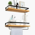 thumbnail image 4 of Floating Wall Shelf Wood Wall Mounted Floating Shelves with Towel Rack Rustic Storage Shelves Ideal for Living Room Bedroom Hallway Bathroom 2 Pieces, 4 of 6