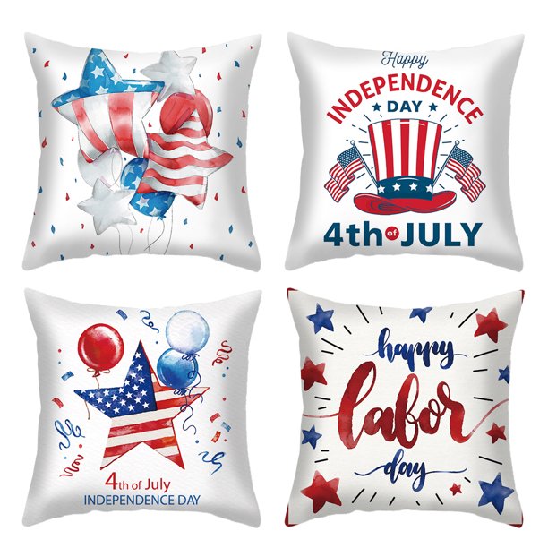 Juego de 4 fundas de almohada patrióticas del 4 de julio, 18.0 x 18.0 in, decoración del día conmemorativo de la independencia de Estados Unidos para sofá