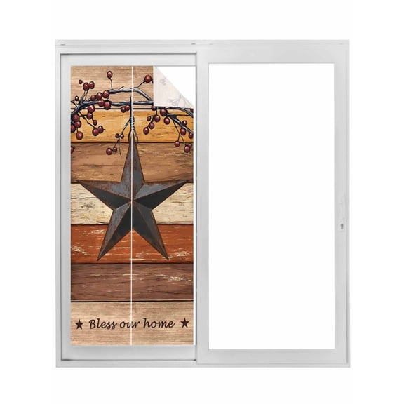Texas Star Vintage Window Privacy Film, Berry Burnt Orange Brown Wooden Static Cling UV Sun Blocking Tint Film Heat Control Windows Films for Bedroom Bathroom, Window Stickers 23.6"x59"