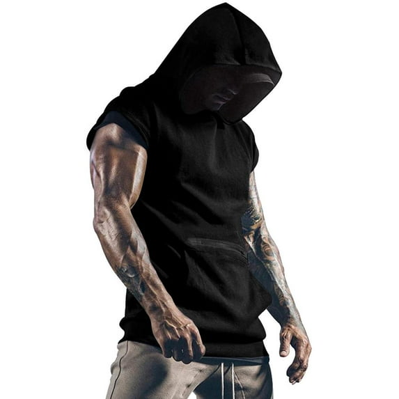 Yidarton Men's Gym Tank Tops T-Shirt Sports Muscle Vest Sleeveless Fitness Hoodies with Pockets