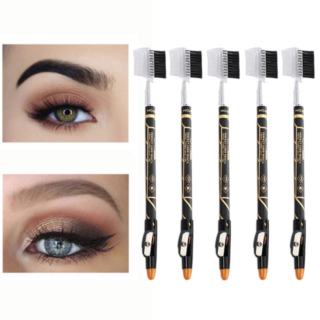 5 Lápices de Cejas 2 en un con Sacapuntas de Larga Duración, Herramientas de Belleza de Larga Duración para Viajes en hogar, Maquillaje de Ojos, Maquill - Café Salvador Lápices de cejas