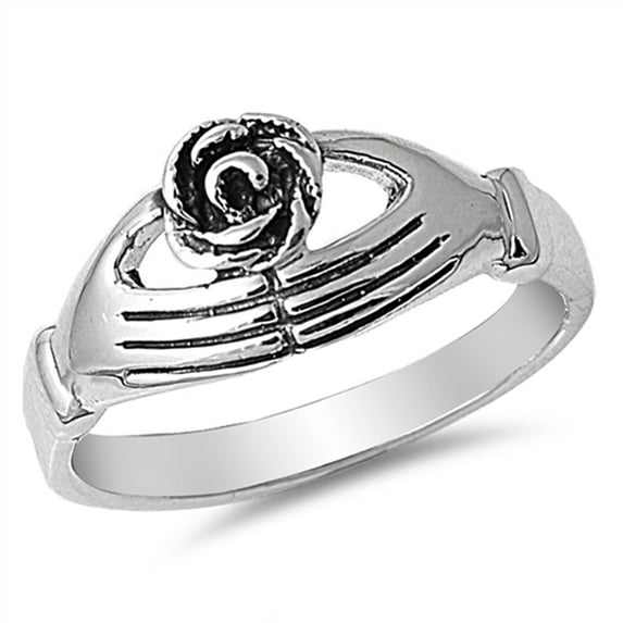 Rose Flower Claddagh Hands Girlfriend Ring .925 Sterling Silver Band Jewelry Female Male Size 5