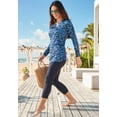 thumbnail image 3 of Swim 365 Women's Plus Size Split-Neck Long Sleeve Swim Tee With Built-In Bra, 3 of 6