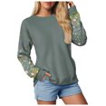 thumbnail image 6 of larppty Womens Fashion Floral Printed Crewneck Long Sleeve Casual Sweatshirt Pullover Tops (Light Green, S), 6 of 9