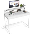 thumbnail image 1 of Costway Computer Desk with Power Outlets, Compact Office Desk with Removable Monitor Shelf White, 1 of 10