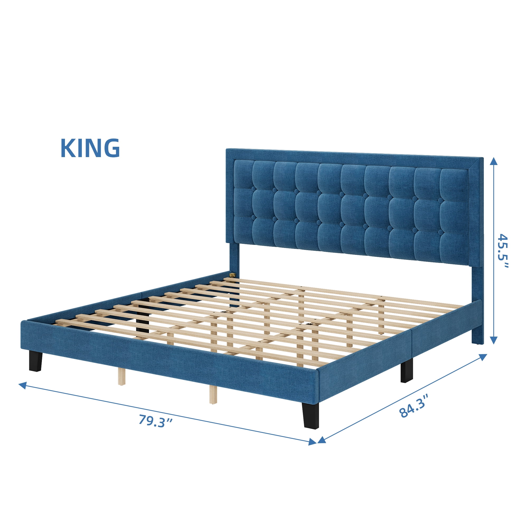 Full/Queen/King Size Bed Frame with Upholstered Button Headboard, Modern Upholstered Platform Bed with Heavy Duty Base and Wood Slat Support, No Box Spring Required, No Noise, Easy Assemble