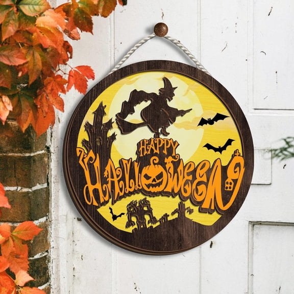 Happy Halloween Layered Door Sign Witch Wooden Welcome Spooky Season Décor