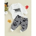 thumbnail image 4 of Infant Toddler Baby Boy Halloween Outfits 6M 12M 18M 24M 3Y 4Y Long Sleeve Sweatshirt Checkerboard Trousers Set, 4 of 10