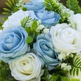 thumbnail image 3 of Enova Home Artificial 18 Heads Mixed Silk Roses Flowers Arrangement With Wood Planter(Cream Blue), 3 of 4
