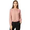 thumbnail image 1 of Top de trabajo de oficina con botones de blusa de gasa con cuello alto y volantes para mujer Rosa L, 1 of 6